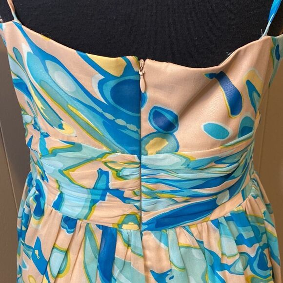 Trina Turk Silk Dress 8 Halter Top Sundress Back Zipper Closure Pleated - Picture 5 of 10